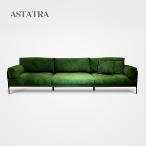 astatra简奢磨砂皮真皮沙发大四人位直排墨绿色科技布羽绒沙发