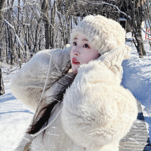 东北旅游拍照皮草兔毛保暖雪地毛绒帽子女冬季防寒护耳针织毛毛帽