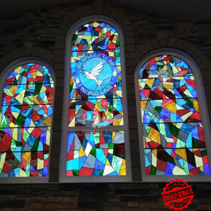 蒂凡尼教堂彩色艺术玻璃隔断背景墙门窗欧式玄关屏风客厅吊顶玻璃