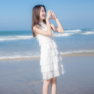 LILY MOST白色连衣裙2023夏季新款法式显瘦蛋糕裙雪纺裙子