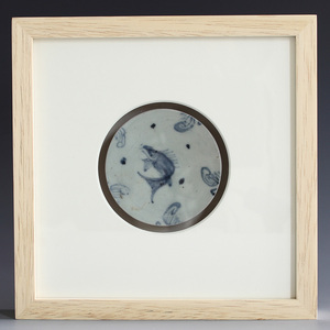 明代嘉靖民窑青花碗底瓷片装饰镜框画古代瓷片标本明清鱼纹老瓷片