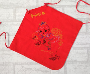 婴儿肚兜 新生儿 童子抱鸡 鸡宝宝 纯手工 刺绣 满月 红肚兜 生日