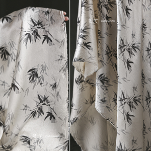 重磅100%醋酸米白色竹叶布料植物绸缎垂顺衬衫裙裤服装设计师面料