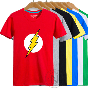 纯棉正义联盟The Flash闪电侠短袖T恤超大6xl来图定制衣服有童装