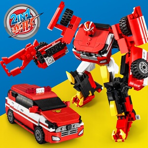 乐高拼装积木咖宝车神变形金钢警察救护车消防车机器人男孩玩具