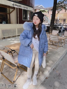 韩国品牌童装女童男童2022年冬季大毛领中长款羽绒服可以亲子