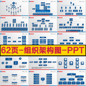 组织架构图ppt模板蓝色 公司企业员工领导班子人员框架图模版素材