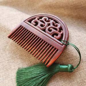非洲紫檀木梳子雕花雕刻送女友按摩梳文创礼品古装汉服配饰挂坠