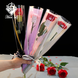 三八女神节玫瑰花单支袋母亲情人皇冠三角花束透明鲜花一支包装袋