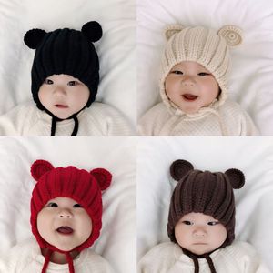 韩版新生婴儿0-6-12个月可爱保暖手工针织毛线帽男女宝宝秋冬帽子