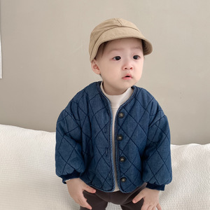 韩国男宝宝夹棉牛仔棉服外套中小童婴儿洋气休闲加厚棉衣保暖冬装