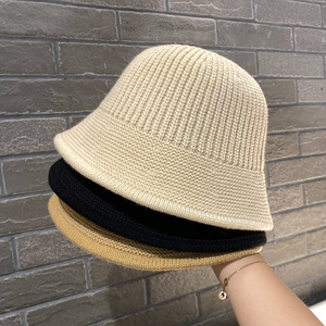 韩国纯色毛线帽子女秋冬季羊绒保暖水桶帽百搭针织渔夫帽显脸小潮