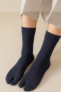 男士全棉二趾袜中高筒木屐袜黑色运动休闲分指袜商务防臭拇指袜子