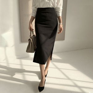 新款中国风两侧开叉半身长裙直筒裙黑色半身裙中长款女夏包臀裙女