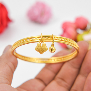 三生三世心锁手镯女闭口仿黄金沙金抖音同款草莓苹果实心三圈手环