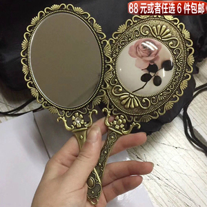 韩国进口 复古金属玫瑰花梳妆镜随身便携小镜子折叠/不折叠化妆镜