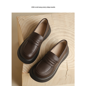 日系女jk小皮鞋女英伦风配正装一脚蹬厚底春款单鞋棕色复古乐福鞋