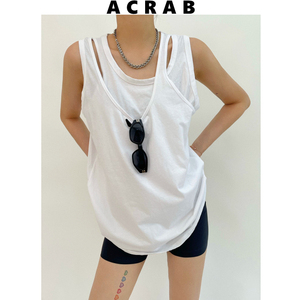 【现货】Acrab原创女装夏季小众设计复古慵懒双层U型领宽松背心女