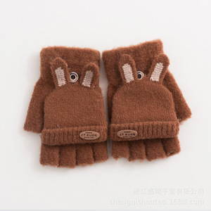 2021新款盛琦针织翻盖兔子半指手套女冬学生韩版手套