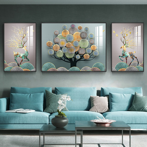 北欧客厅装饰画沙发背景墙挂画美式三联画现代简约轻奢壁画水晶画