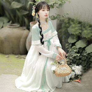 原创设计桃花鱼汉服女中国风汉元素改良齐胸水袖襦裙连衣裙