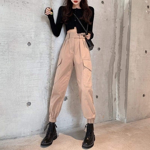 配短靴 马丁靴 和卫衣搭配的裤子工装裤女小个子150九分155束脚裤