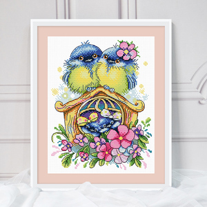 2024新款十字绣线绣比翼双飞小鸟图案客厅卧室情侣挂件简单手绣