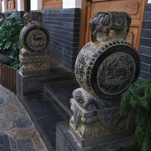 石雕门墩抱鼓石一对狮子大象麒麟貔貅青石中式庭院门口石墩装饰