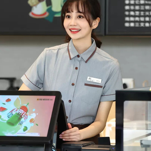 零食商场超市企业工作服店员餐饮服务员工作服长短袖衬衫男女定制
