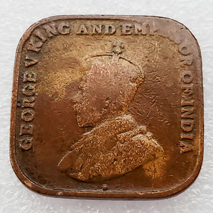 马来亚1920年1分方形铜币 乔治五世 英属海峡异形币.25mm.收藏品A