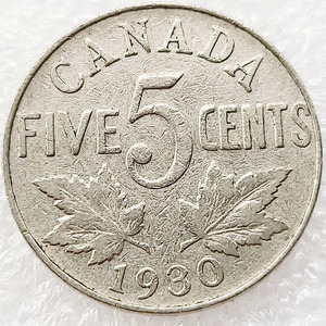 加拿大 1930年 5分镍制硬币 21mm 枫叶 乔治五世 收藏品