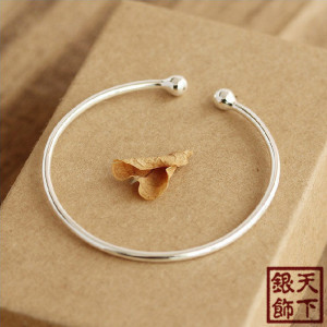 古法 纤细蒜头银手镯脚镯圆头999纯银光面女开口年轻足银手环时尚