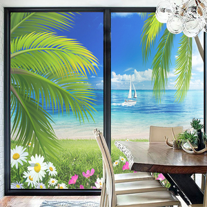绿色植物磨砂贴膜客厅卧室厨房窗户玻璃贴纸防窥防走光透明不透光