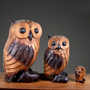 疯鱼1023淘宝木雕猫头鹰摆件泰国手工艺品家居装饰摆件客厅书房书桌