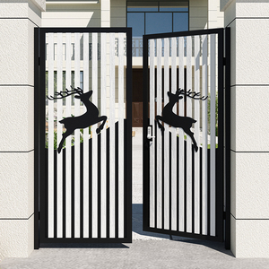 铁艺不锈钢塑木大门别墅小区室外入户现代单双开定制庭院门简约