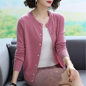 早春羊毛开衫女短款外搭2021新款休闲纯色毛衣外套女外穿针织上衣