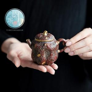 老岩泥铁锈红赤金瓜菱壶手工茶壶复古泡茶壶家用陶瓷功夫壶