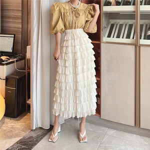 2022夏季多层次蛋糕裙中长裙半身裙裙子女高腰韩版法式甜美女裙潮