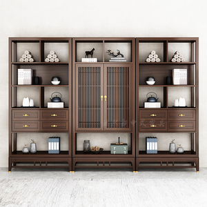 实木书柜组合现代新中式乌金木书房办公室自由组合书架墙柜置物柜