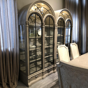 美式art建筑复兴拱形酒柜法式实木玻璃门展示柜储物柜餐边柜定做