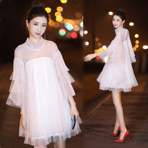 2018春夏装新款白色蕾丝网纱连衣裙蓬蓬仙女裙子小礼服公主裙成人