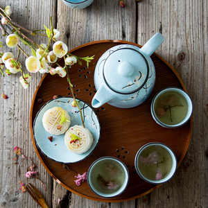 日式和风手绘梅花陶瓷茶具礼品套装 花茶茶壶茶杯瓷器 水壶配杯子