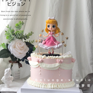 爱洛公主生日蛋糕装饰摆件粉裙女孩烘焙装插件金属小星星蛋糕插旗