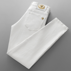白色牛仔裤男修身小脚2021秋季潮流百搭舒适男士弹力中腰长裤子男