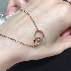 cartier卡地亚经典love双环项链18k玫瑰金无钻圆环吊坠女士锁骨链