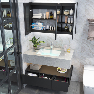 定制大理石台面浴室柜组合智能镜双盆洗脸盆柜卫生间洗漱台洗手台