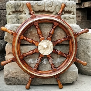 实木船舵风水舵招财舵轮圆形方向盘摆件家居墙壁装饰复古挂件特价