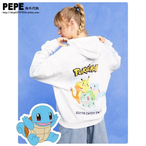 英国代购pokemon宝可梦联名 中性款潮流宽松扎染蓝白色帽衫卫衣
