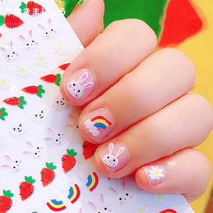 网红儿童美甲宝宝卡通指甲贴女孩小朋友美甲贴可爱小兔子动物水果