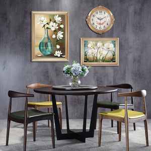 餐厅装饰画饭桌墙面壁画简欧轻奢肌理创意现代免打孔背景墙钟挂画